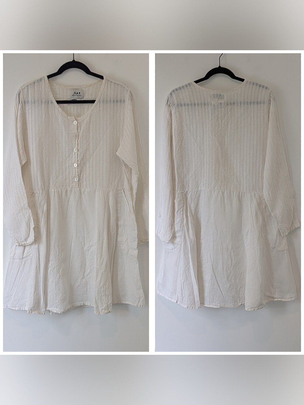 FLAX 100% Linen Long Sleeve Dress Knee Length Small Lagenlook